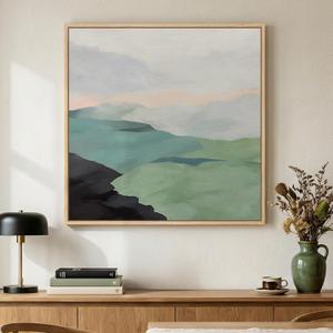 Framed Modern Neutral Green Landscape Abstract Canvas Wall Art, 24x24 In