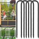 Black Trampoline Stakes Anchors High Wind 16inx10mm Galvanized U Hook 4pcs Rebar Stakes  Heavy Duty Ground Anchors for Trampoline,Yard & Inflatable,Landscape Metal Stakes for Outdoor Decorations (16inx10mm(3/8")x1.97in)