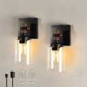 Floresita Battery Operated Wall Sconce 2-Pack Farmhouse Rechargeable Wall Lamp Set of Two No Wired Required, Easy Install Cordless for Bedroom Bathroom Livingroom