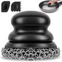 Onewly Cast Iron Scrubber and Scraper, Chain Mail Scrubber Cast Iron for Cleaning Dishes, Stock Pots, Pans, Griddles, Grills, Dish Scouring Pads