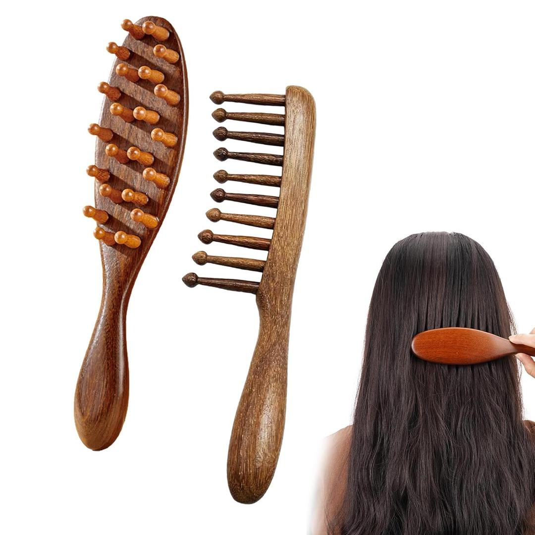 2 Pcs Loc Brush For Dreads, Loc Comb For Retwist, Wooden Scalp Massager, Natural Golden Sandalwood Comb, Practical Portable Massage Tools For Scalp Care And Hair Styling, Scraping Massage Tools