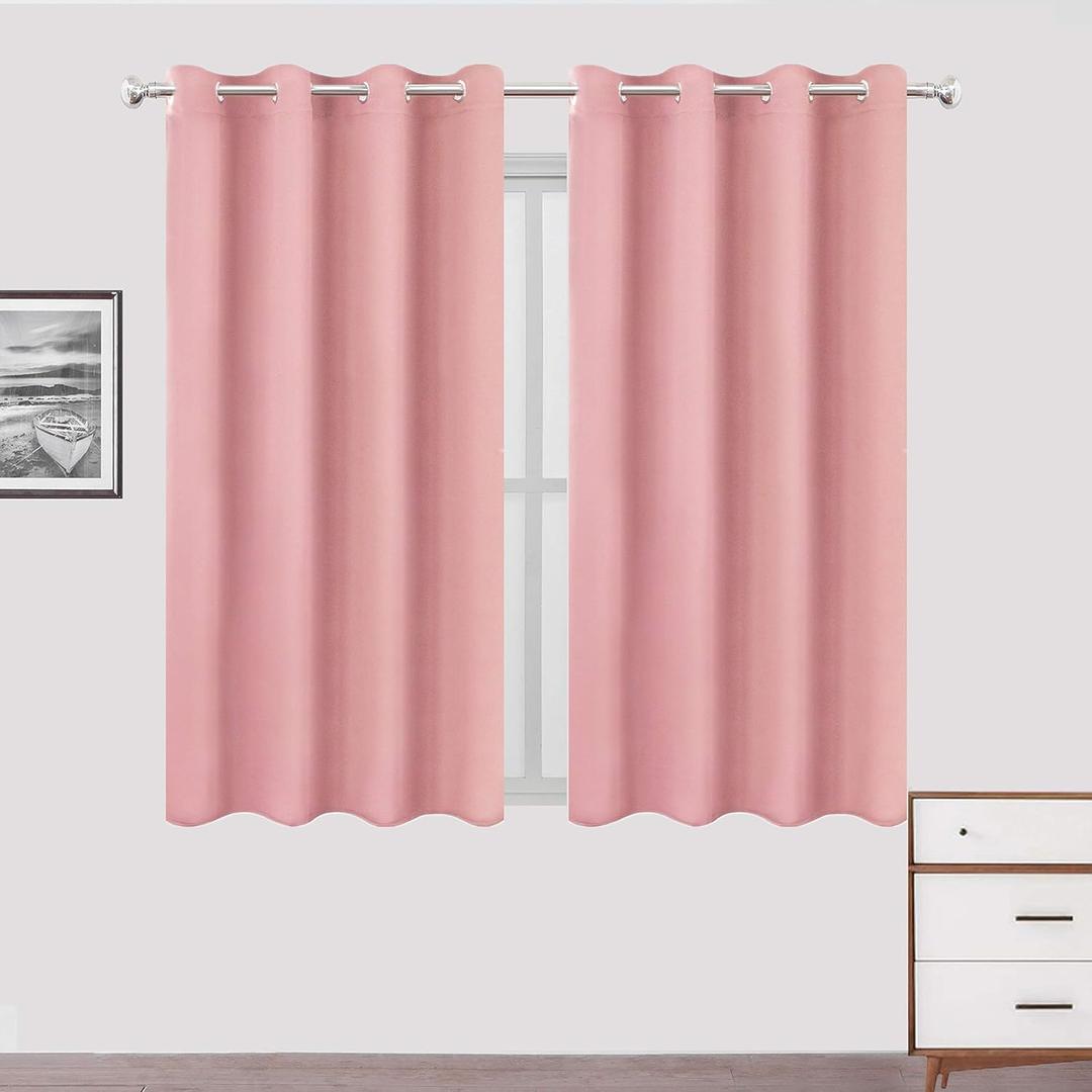 LEMOMO Pink Blackout Curtains 66 x 63 Inch Length/Set of 2 Curtain Panels/Thermal Insulated Room Darkening Blackout Curtains for Bedroom