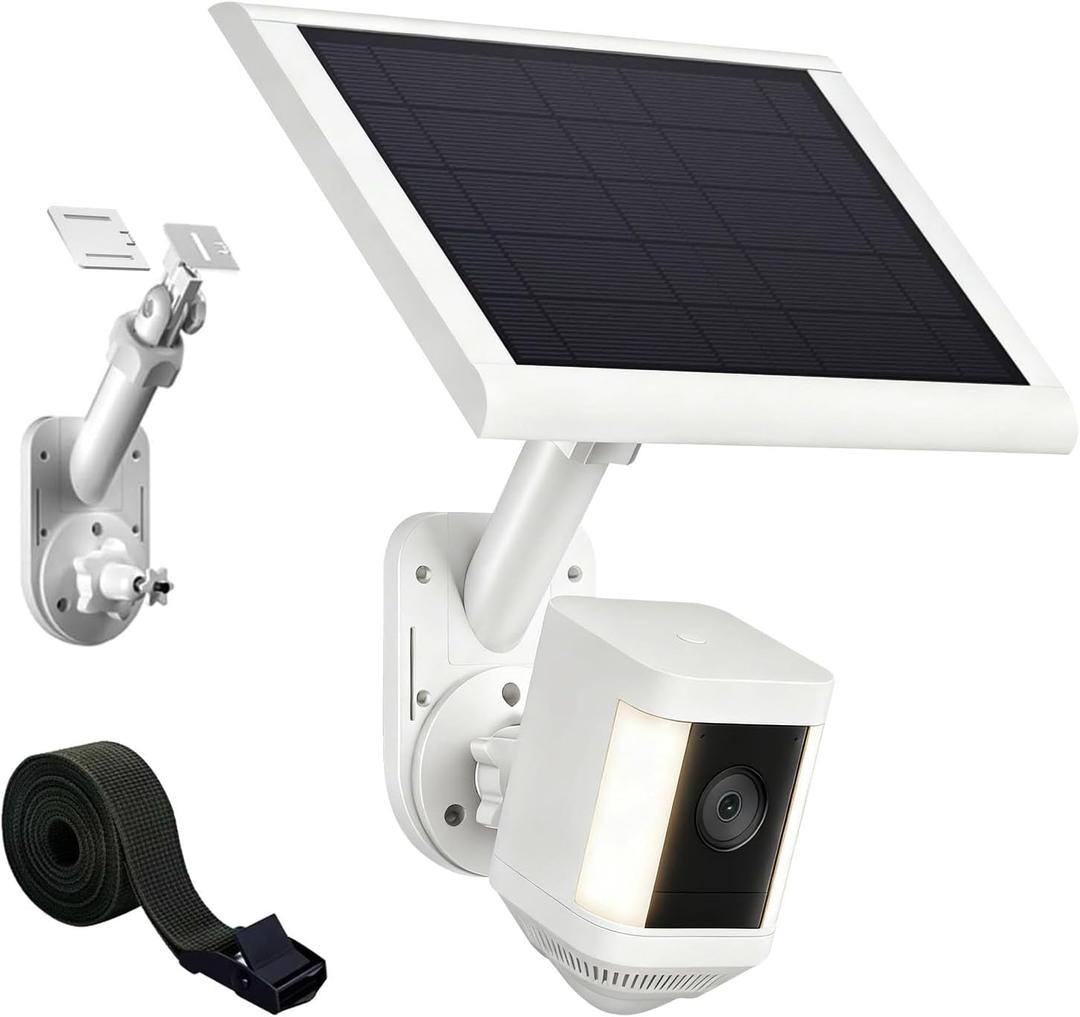 2-in-1 Wall and Pole Mount for Ring Cameras | Compatible with Ring Spotlight Cam Pro/Plus, Stick Up Cam & Solar Panels | Universal 1/4 Inch Screw for Arlo, Eufy, Wyze and More Cameras & Solar Chargers (White)