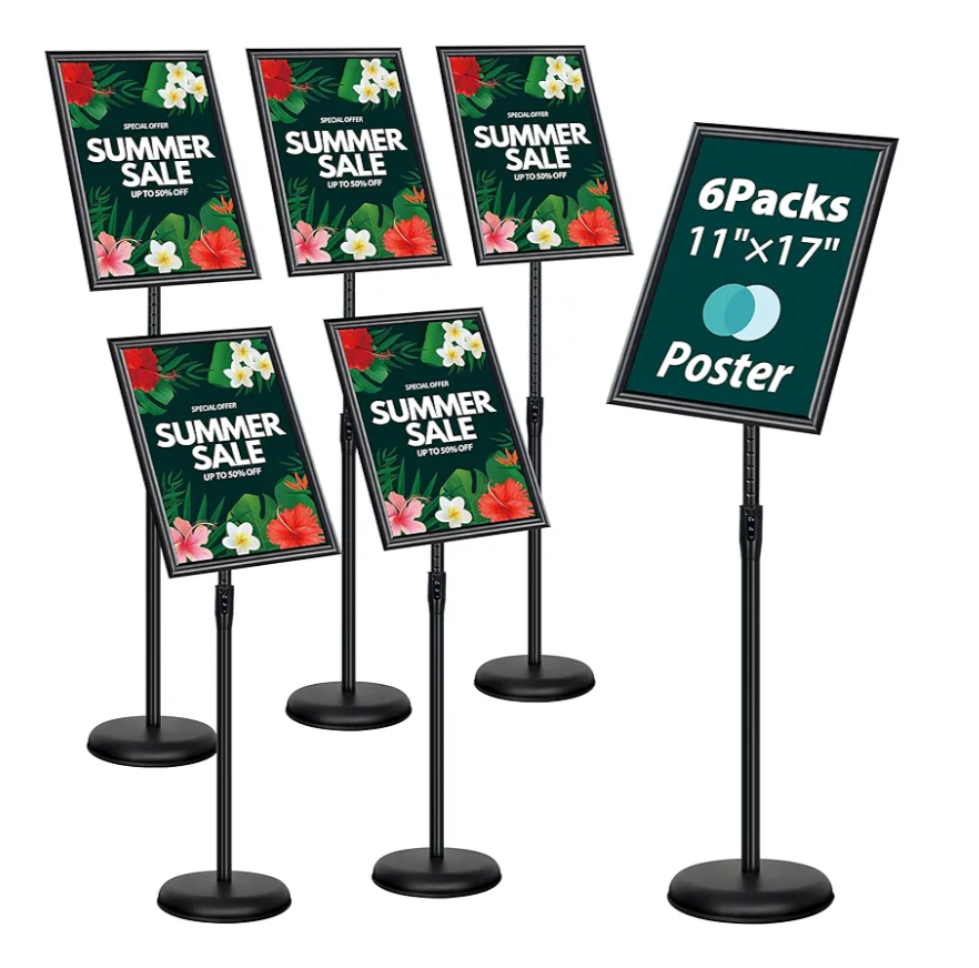 PUJIANG 6 Pack Standing Sign Holder 11x17,Adjustable Pedestal Sign Holder Stand for Sign,large Floor Menu Stand Business & Store Sign Holders,Signage Stand for Store Fair Resturant