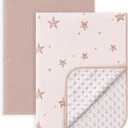 Susurration Baby Blanket for Unisex Boys Girls, 2 Pack Soft Fluffy Crib Blankets with Muslin Cotton Front and Dotted Fleece Back, Receiving Blanket for Baby Newborn Infant, 30x40inch, Pink Star&Sand