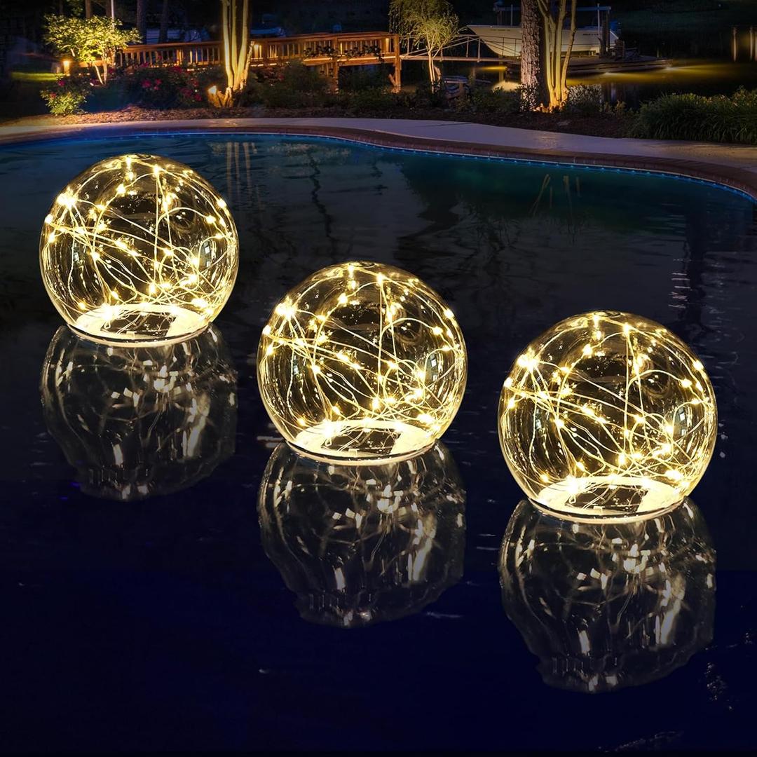 Floating Pool Lights Solar Powered, Glow in The Dark Warm White Solar Globe Pool Lights That Float, 6.5-inch Waterproof LED Floating Pool Ball Light for Pond Garden Patio Party Decor(1 Piece)