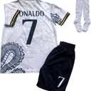 #7 R Special Edition Kids Soccer Jersey Kit Set Socks Short Youth Sizes, 26 (Blue, M)