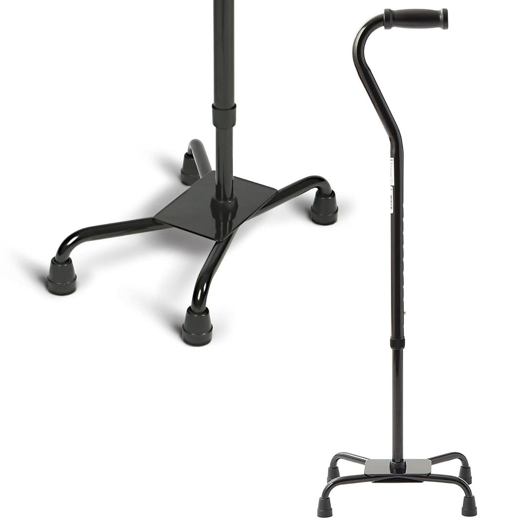 Medline Aluminum Quad Cane with Large Base for Balance, Knee Injuries, Leg Surgery Recovery & Mobility, Portable, Lightweight Walking Aid for Seniors & Adults, 38"