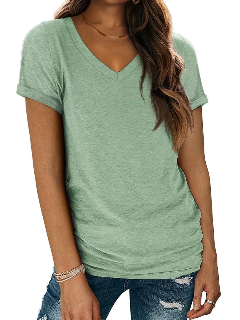 T Shirts Boat Neck Short Sleeve Scoop Neck Tees Womens Fashion Green Tops Trendy Lightweight Soft Casual Summer Spring Outfits Clothes 2026, small