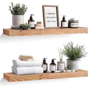 36x8x1.6 inch Floating Shelves Set of 2  Solid Wood Rustic Oak Wall Mounted Shelf for Kitchen, Bathroom, Living Room