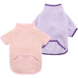 Turtleneck Dog Sweater, Thermal Dog Sweatshirt with Pocket Winter Pet Clothes Small Pet Outfits Soft Puppy Pullover (Pink+Purple, Medium)