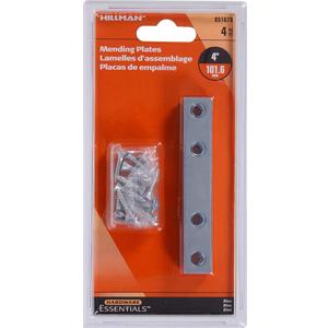 Hardware Essentials 851678 Mending Plates, Zinc, 4" x 5/8" - 4 Pieces