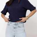 Saodimallsu Womens Short Sleeve Sweater Crew Neck Pullover Summer Lightweight Loose 2025 Knit Tops Dressy Casual Blouse (Blue)