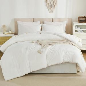 Litanika Queen Comforter Set Ivory - 7 Pieces Bed in a Bag Queen Bedding Comforter Sets, Solid Lightweight Bed Set with Comforter, Sheets, Pillowcases & Shams (Queen (90"x90"))
