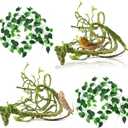 Hamiledyi Reptile Vines Flexible Bend A Branch Jungle Vines Plastic Terrarium Plant Leaves Pet Habitat Decor for Lizard Frogs Snakes and More Reptiles (Pack of 4)