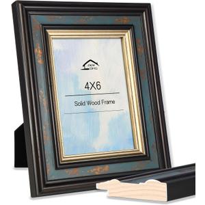 4x6 Vintage Picture Frame with Glass, Wooden Photo Frame, Retro Design 4 x 6 Vintage Frames for Home and Office, Home & Wedding Decor, Blue