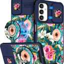 Buleens for Samsung Galaxy A16 5G Phone Case - with Ring Stand & Camera Cover Aesthetic Cute Designed for Women Girls Girly Unique Kawaii Flowers for Samsung A16 5G Cases Compatible with Magsafe (Lake Blue Flowers)