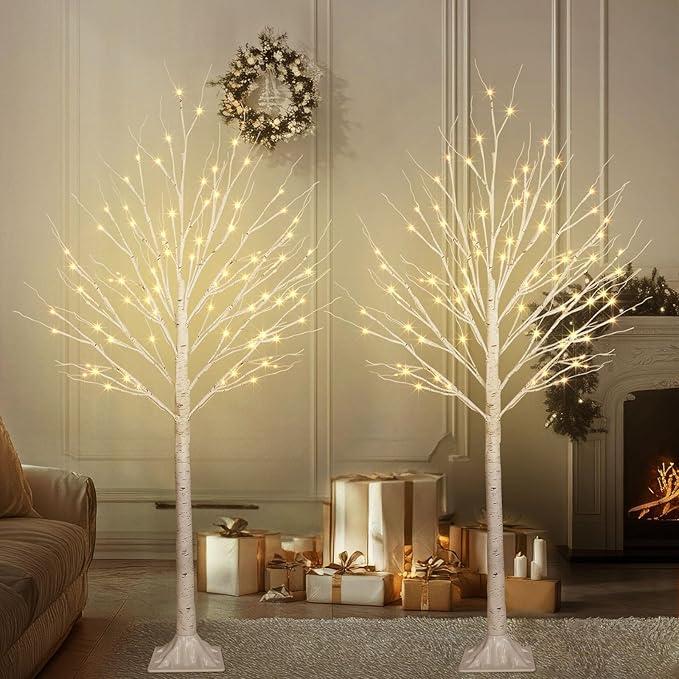 2 Pack 5FT 200LED Christmas Lighted Birch Tree, Timer Function Prelit Artificial Tree Lamp Plug in with Warm White Lights, 2 Modes Twinkling Twig Trees for Indoor Outdoor Party Christmas Decorations
 Warm White 