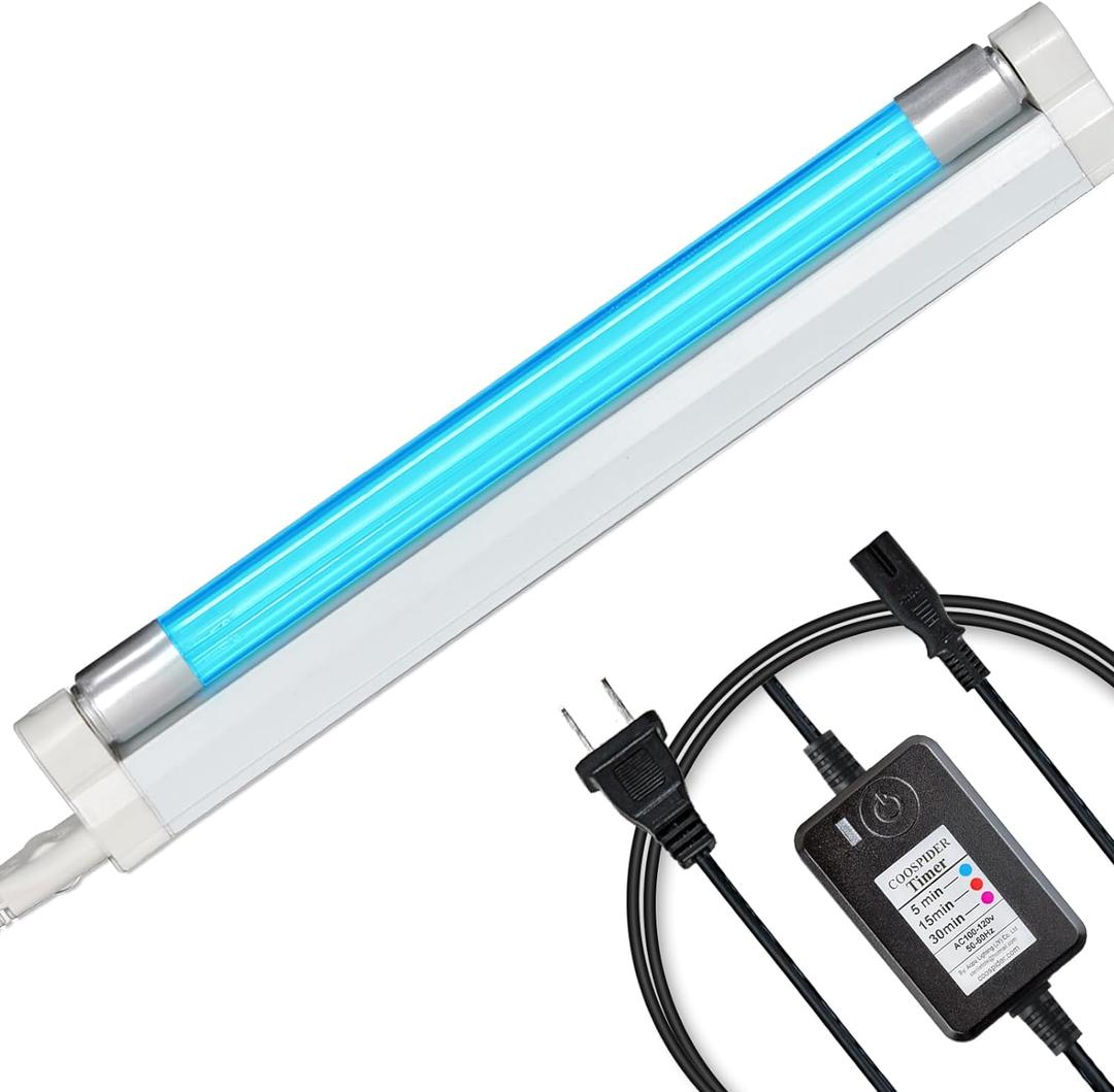 Coospider 6W UV Light with Ozone,185nm Sanitizer Lamp with 3 Time Gear, UVC Lamp for Shoes/Closet/Cabinet/Bathroom 110V CTUV-6 Perfect Father's Day Gifts