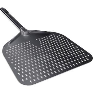 14" Perforated Pizza Peel, 14" x 16" Lightweight Aluminum Pizza Turning Peel, Commercial Pizza Paddle, 34 Inch Overall
