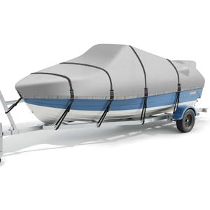 Tearproof Center Console Boat Cover with Windproof Straps for Trailerable Boat, 1200D Oxford Fabric Waterproof with Storage Bag, 22' - 24' L, UP to 108" W, Grey