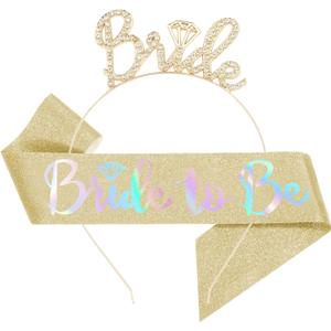 Bachelorette Party Decorations Bridal Shower Headband, Bride to Be, Crown Bride with Glitter Sash for Women Bachelorette Party Gifts, Bachelorette Party Supplies, Gifts, Favors (GOLD)