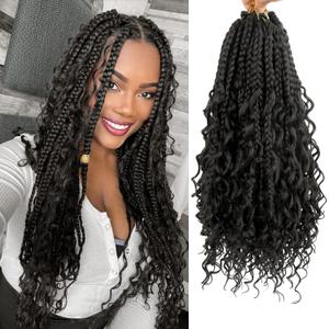Goddess Box Braids Crochet Hair With Curly Ends 14 Inch Bohomian Box Braids Crochet Braids 8 Packs 3X Crochet Braids Synthetic Braiding Hair Extension for Black Women (14 Inch (Pack of 8), #2)