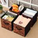 Stero Fabric Storage Cubes, 8 Pack Foldable Storage Bins with Handle, 11 InchBox for Shelves, Closet, Organizer, Rustic Brown and Black