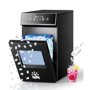 Oylus Nugget Ice Maker Countertop, Smart Pebble Ice maker with LCD Panel, 4min Making, 26lbs/24H Crushed Chewable Ice, Pellet ice maker with Timer Status Alert, Self-Cleaning, Chewy Ice for Home Party
