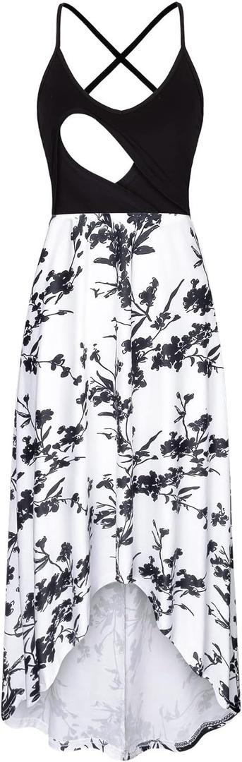 Baikea Breastfeeding Dresses Women, Lady Midi Sundress Discrete Feeding Lining Lactational Clothing for Labor Splicing Patterned Comfortable Trendy Nursing Wear White L
