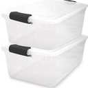 HOMZ 2-Pack Latching Lid, Large Clear Plastic Storage Bins with Lids, 64 Quart, Gray Latch