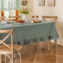 Green Plaid Ruffled Table Cover Linen Rectangle Gingham Tablecloth Classic Farmhouse Vintage Checkered Table Cover Decorative Buffalo Plaid for Home Holiday Party 102 x 60Inches
