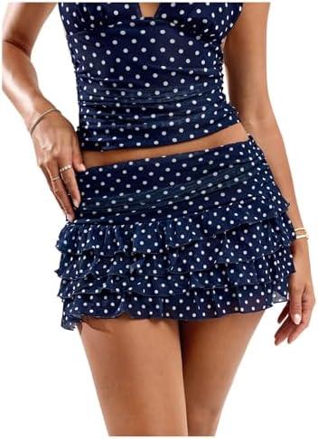 RoseSeek Women's Polka Dots Ruffle Tiered .Size S