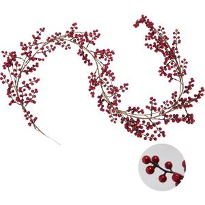 RECUTMS Christmas Red Berry Garland 5.6FT Christmas Garland Decoration Artificial Wreath for Indoor Outdoor Decoration Winter Christmas Holiday New Year Fireplace Table Decorations