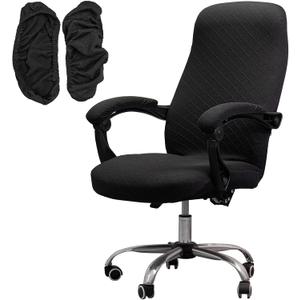 Melaluxe Office Chair Cover with Armrest Covers Universal Stretch Desk Chair Cover, Computer Chair Slipcovers (Size: L) - Black