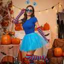 5PCS Blue Tulle Tutus Costume Set for Women Mesh Tutus Skirt Springy Wig Headband Striped Arm Sleeves Socks Heart Glasses Halloween World Book Day Cosplay Party Festival Dress Up