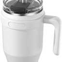 Zukro 40 oz Tumbler with Handle and Wide Straw, No Sweat Triple-Wall Insulated Stainless Steel Cup with Screw on 2-in-1 Lid, Keeps Cold 24 Hours, 100% Leak Proof, Dishwasher Safe - White