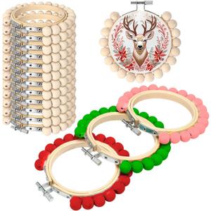 AceOrbit 12 Pcs 3 Inches Beaded Embroidery Hoop DIY Paint Craft Kit Boho Wooden Beaded Embroidery Hoops Frames Circle Round Cross Stitch Hoop for Art Craft Sewing Women Adults