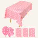 2 x 3Pack Plastic Table Cloth Disposable for Rectangle Tables, Pink Polka Dot Table Cloths for Baby Shower Bridal Shower Mouse Birthday Party Decorations Size 54x108 Inch (Pink+White dots)