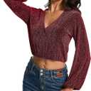 YYA Women's Sparkly Tops for Women Ruffle Sparkly Shiny Turtle Neck Shirts Long Sleeve Slim Fitted Tops S-XXL (Red, L)
