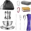 Scout Camping Mess Kits Stainless Steel Utensils Camping Dinnerware Kit Boy Scout Dishes Set Girl Scout Mess Kit with Mesh Bag Camping Cutlery Set Travel Trip School Camp Easy to Carry Clean (12 PCS, silver)