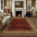 Modern Solid 8x10 Area Rugs for Living Room Washable Non Slip Neutral Rugs, Stain Resistant Bordered Soft Carpet, Neutral Foldable Floor Rugs for Bedroom, Dining Room, Nursery, Red