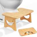 Foldable Bamboo Toilet Stool Squat, 7 Inches Squatting Potty Stool for Adults, Bathroom Poop Step Stool with Non-Slip Strip to Improve Bathroom Posture and Comfort (Natural)