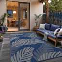 GENIMO Waterproof Outdoor Rug 9' x 12' for Patio Decor, Reversible Plastic Straw Area Rugs for Camping Clearance, RV Mat, Large Outside Carpet for Porch, Deck, Picni, Balcony, Garden, Blue & Grey