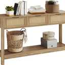 Luoxiao Rattan Console Table Boho Entryway Table with 3 Drawers Storage, Narrow Long Behind Couch Sofa Table for Living Room Side Table Entry Way Table Entrance Hallway Foyer, Natural, 47 Inch