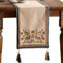 patdrea Designer Beige Farmhouse Geometric Patterned Extra Long,Wrinkle Resistant Linen Table Runner 118 Inch Long,Decoration for Kitchen Dining and Coffee Tables Banquet Christmas , 12"x118"