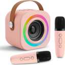 Mini Karaoke Machine for Kids with 2 Wireless Mics,TOP Singing Toys Birthday Gifts Ideas for Girls Ages 3,4,5,6,7,8,9,10,11,12+ Years Old,Great Gift Ages Girls,Boys Trend Party (pink)