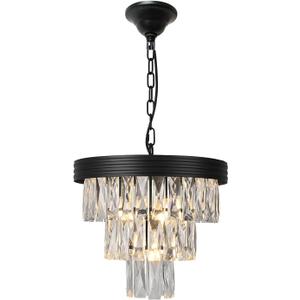 13.8" Black Crystal Chandelier 4-Light Modern Crystal Pendant Ceiling Light Fixture 3-Tier Luxury K9 Crystal Chandeliers,for Dining Room Kitchen Island Living Room Bedroom