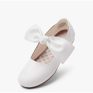 DREAM PAIRS Girls Ballerina Flats Mary Jane Front Bow Dress Shoes, White, Size 4