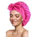 Satin Silk Hair Bonnet for Sleeping Large Bonnets with Tie Band Wrap with Adjustable Straps Night Sleep Caps for Women Curly Braid Hair Hot Pink